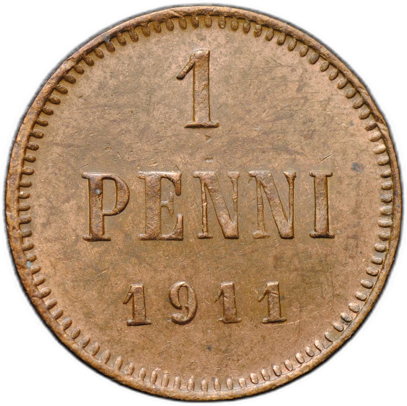 Монета 1 пенни 1911 Русская Финляндия