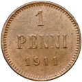 Монета 1 пенни 1911 Русская Финляндия