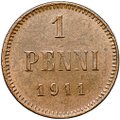 Монета 1 пенни 1911 Русская Финляндия