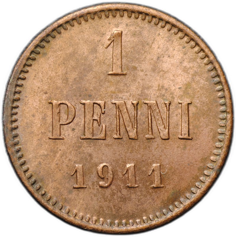 Монета 1 пенни 1911 Русская Финляндия
