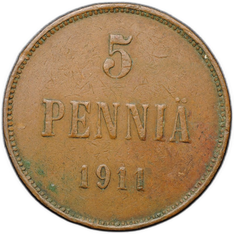 Монета 5 пенни 1911 Русская Финляндия