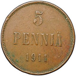 фото для Монета 5 пенни 1911 Русская Финляндия Аверс