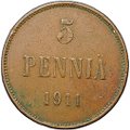 Монета 5 пенни 1911 Русская Финляндия