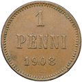 Монета 1 пенни 1908 Русская Финляндия