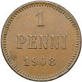 Монета 1 пенни 1908 Русская Финляндия
