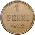 Монета 1 пенни 1908 Русская Финляндия