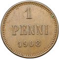 Монета 1 пенни 1908 Русская Финляндия