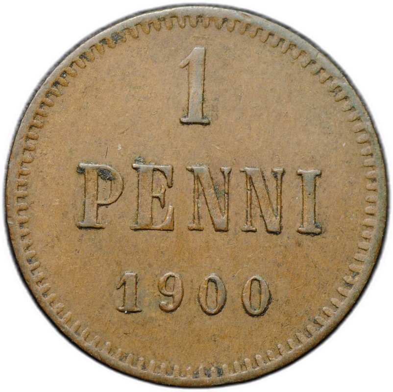 Монета 1 пенни 1900 Русская Финляндия