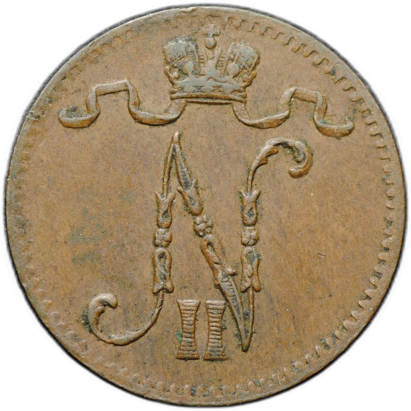 Монета 1 пенни 1900 Русская Финляндия