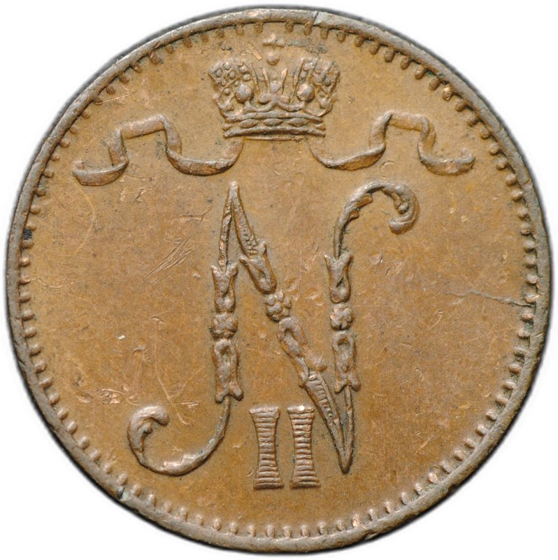 Монета 1 пенни 1900 Русская Финляндия