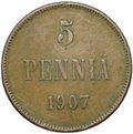 Монета 5 пенни 1907 Русская Финляндия