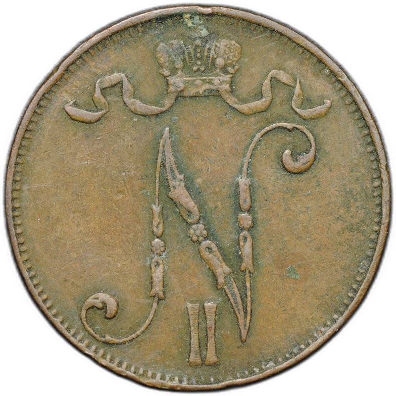 Монета 5 пенни 1907 Русская Финляндия