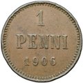 Монета 1 пенни 1906 Русская Финляндия