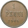 Монета 1 пенни 1906 Русская Финляндия