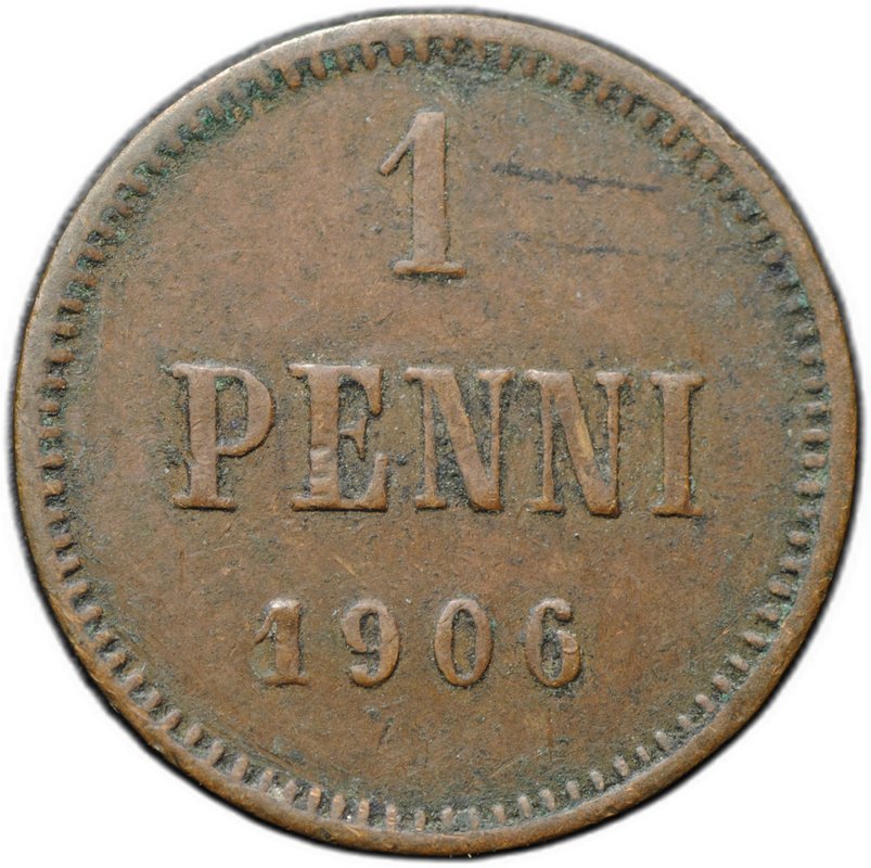Монета 1 пенни 1906 Русская Финляндия