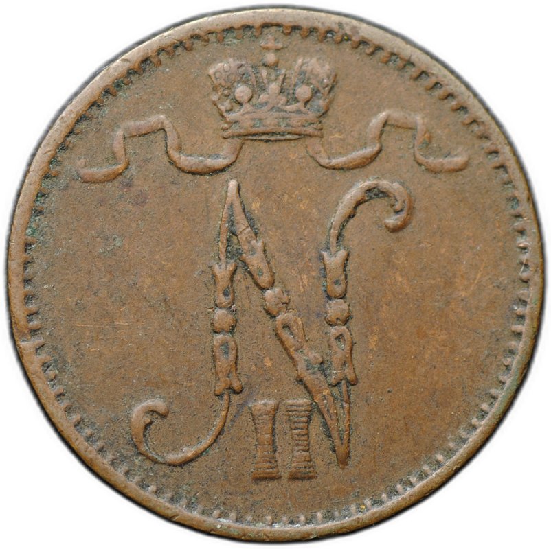Монета 1 пенни 1906 Русская Финляндия