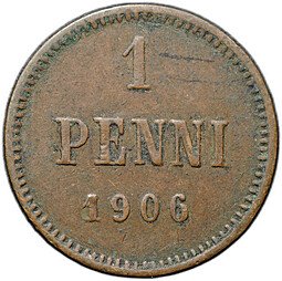 фото для Монета 1 пенни 1906 Русская Финляндия Аверс