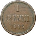 Монета 1 пенни 1906 Русская Финляндия
