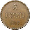 Монета 5 пенни 1911 Русская Финляндия