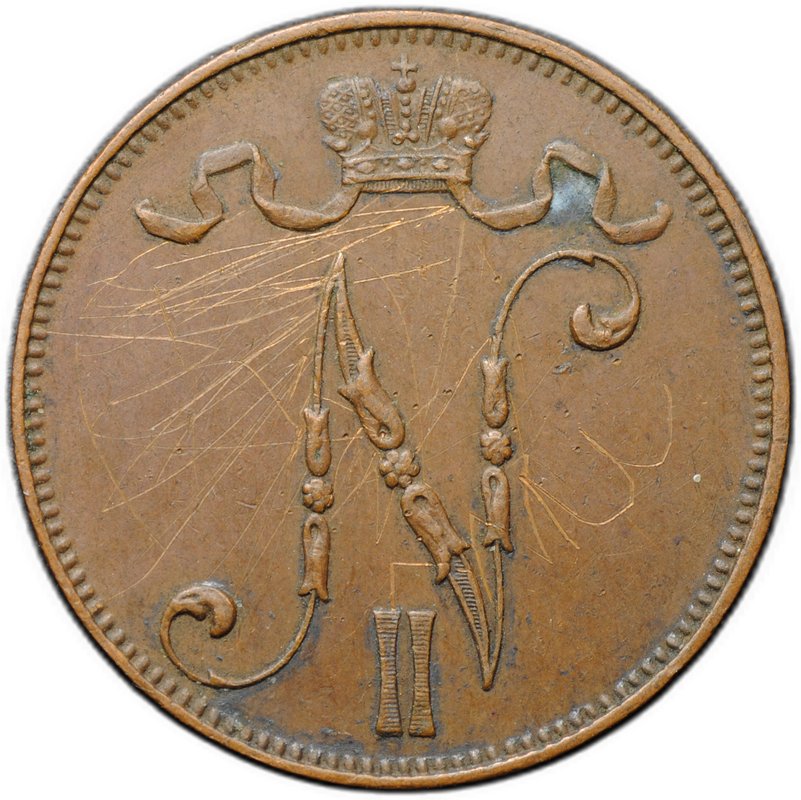 Монета 5 пенни 1911 Русская Финляндия