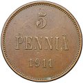 Монета 5 пенни 1911 Русская Финляндия