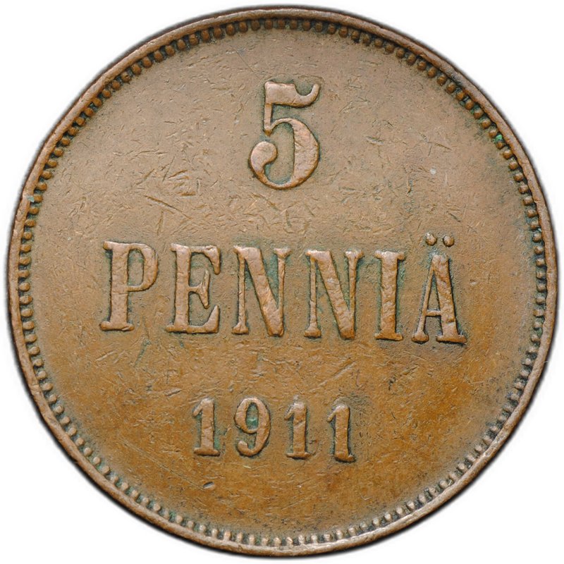 Монета 5 пенни 1911 Русская Финляндия