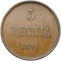 Монета 5 пенни 1911 Русская Финляндия