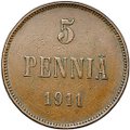 Монета 5 пенни 1911 Русская Финляндия