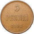 Монета 5 пенни 1908 Русская Финляндия