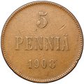 Монета 5 пенни 1908 Русская Финляндия
