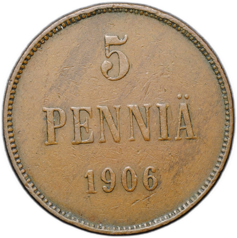 Монета 5 пенни 1906 Русская Финляндия