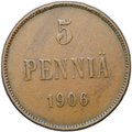 Монета 5 пенни 1906 Русская Финляндия