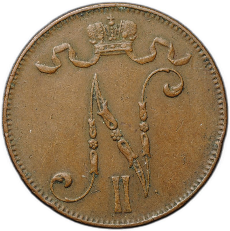 Монета 5 пенни 1913 Русская Финляндия