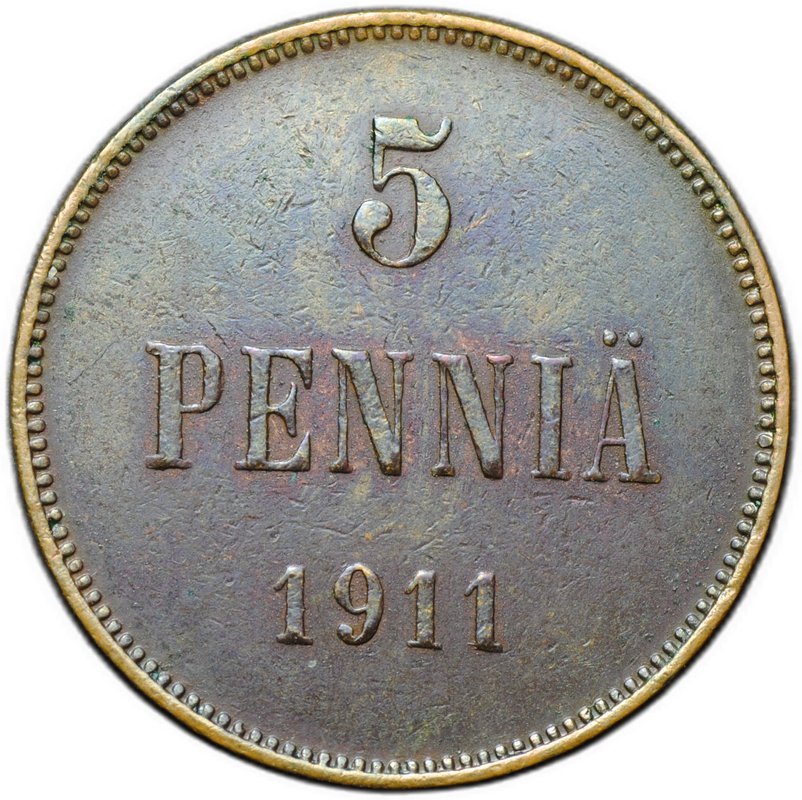 Монета 5 пенни 1911 Русская Финляндия