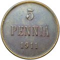 Монета 5 пенни 1911 Русская Финляндия