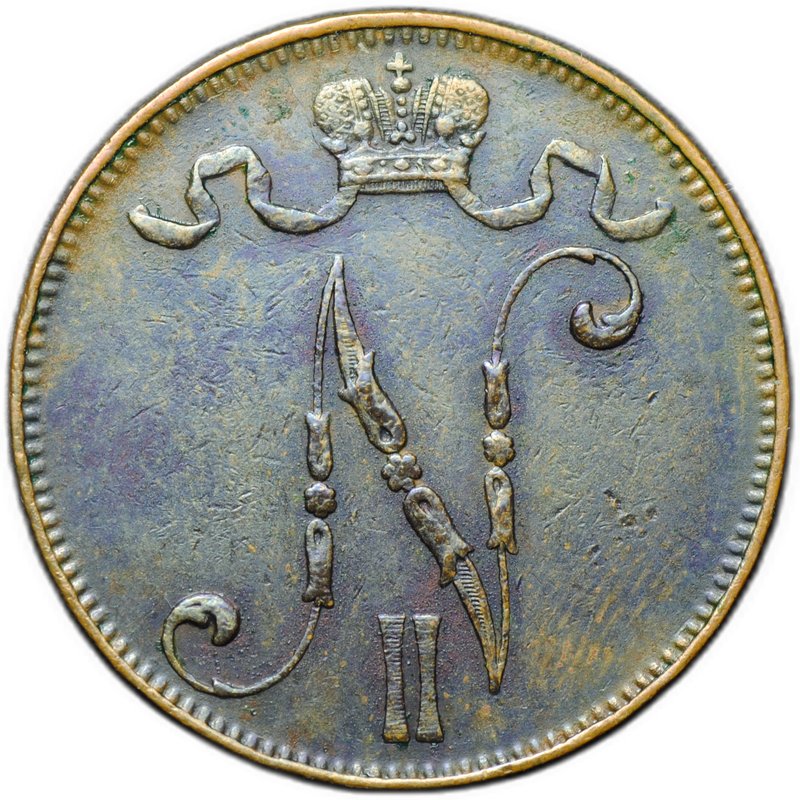 Монета 5 пенни 1911 Русская Финляндия
