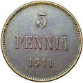 Монета 5 пенни 1911 Русская Финляндия