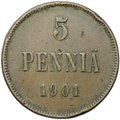 Монета 5 пенни 1901 Русская Финляндия