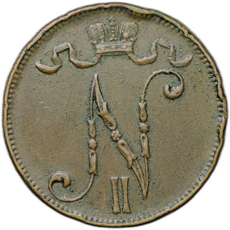 Монета 5 пенни 1901 Русская Финляндия
