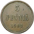 Монета 5 пенни 1901 Русская Финляндия
