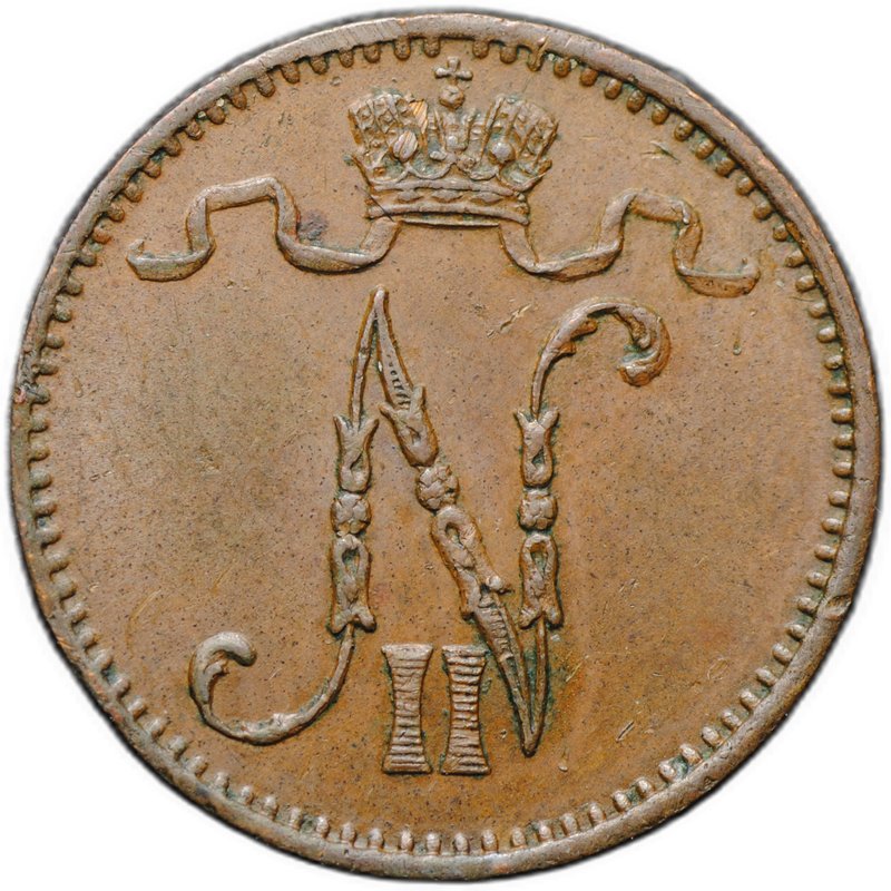 Монета 1 пенни 1909 Русская Финляндия