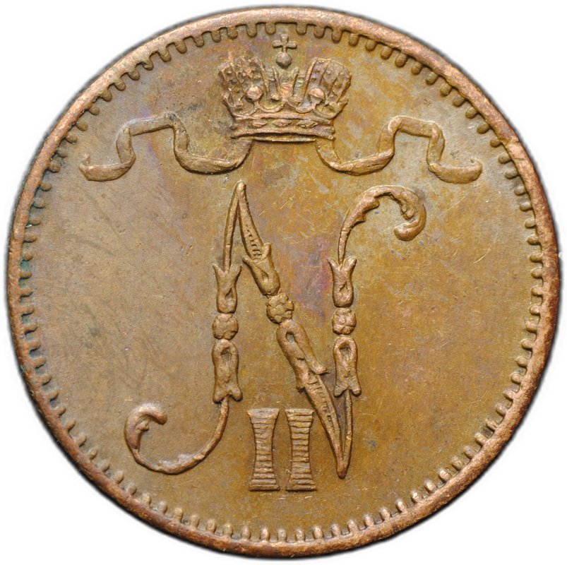 Монета 1 пенни 1909 Русская Финляндия