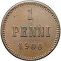 Монета 1 пенни 1900 Русская Финляндия