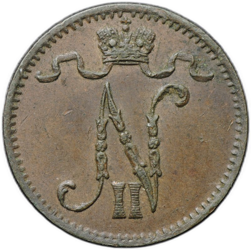 Монета 1 пенни 1900 Русская Финляндия