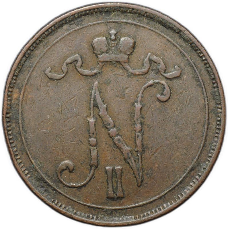 Монета 10 пенни 1907 Русская Финляндия
