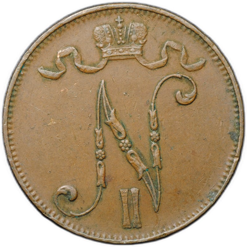 Монета 5 пенни 1914 Русская Финляндия