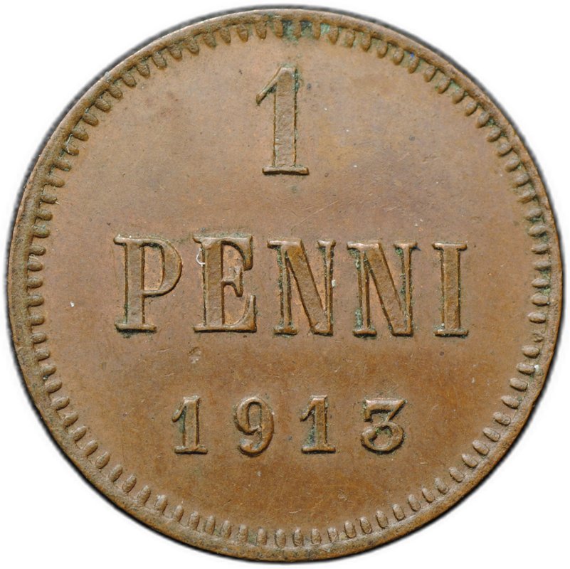 Монета 1 пенни 1913 Русская Финляндия