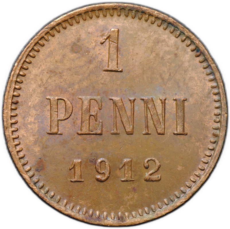 Монета 1 пенни 1912 Русская Финляндия