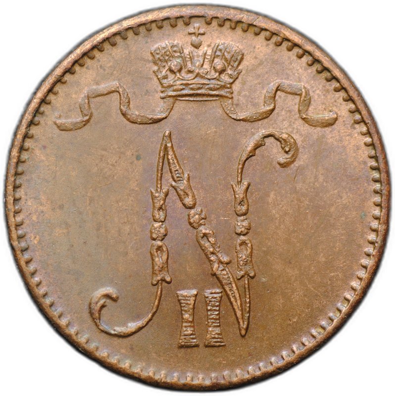 Монета 1 пенни 1912 Русская Финляндия