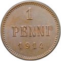 Монета 1 пенни 1914 Русская Финляндия